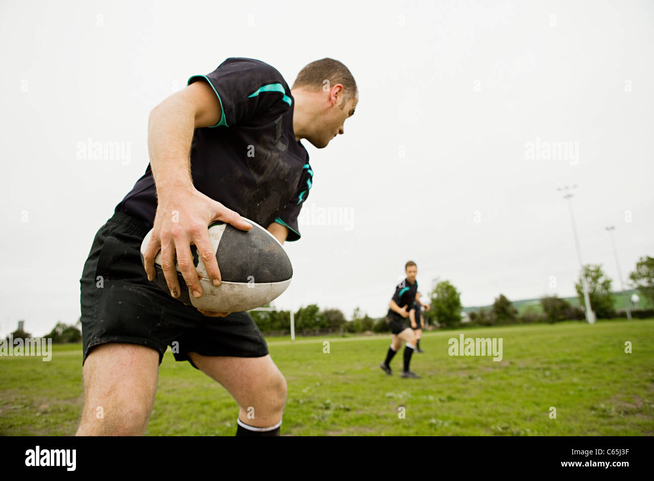 Partita di rugby in azione Foto Stock