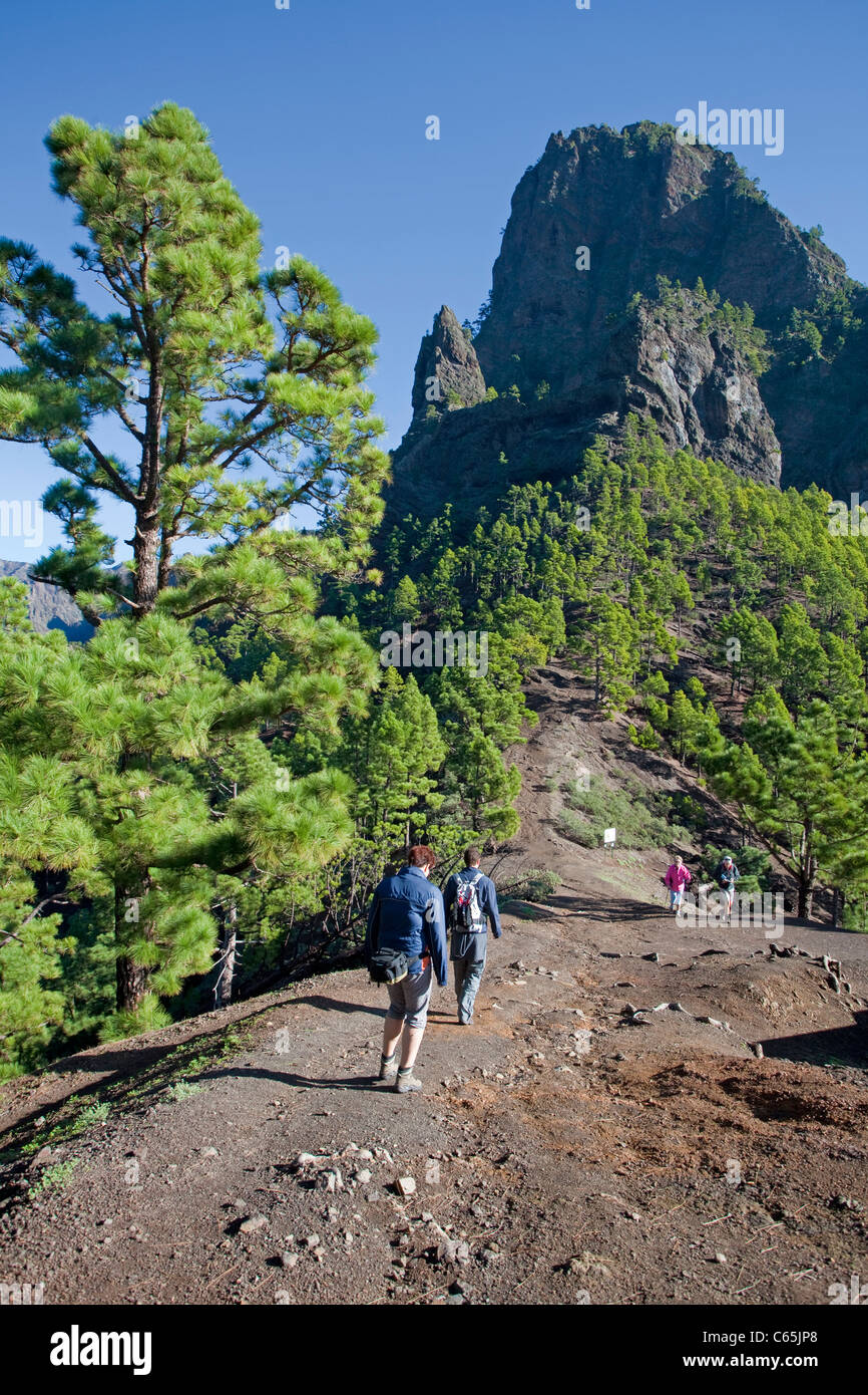 Escursionista presso il monte La Cumbrecita a parco nazionale de la Caldera de Taburiente, La Palma, Spagna, Canarie, europa oceano Atlantico Foto Stock