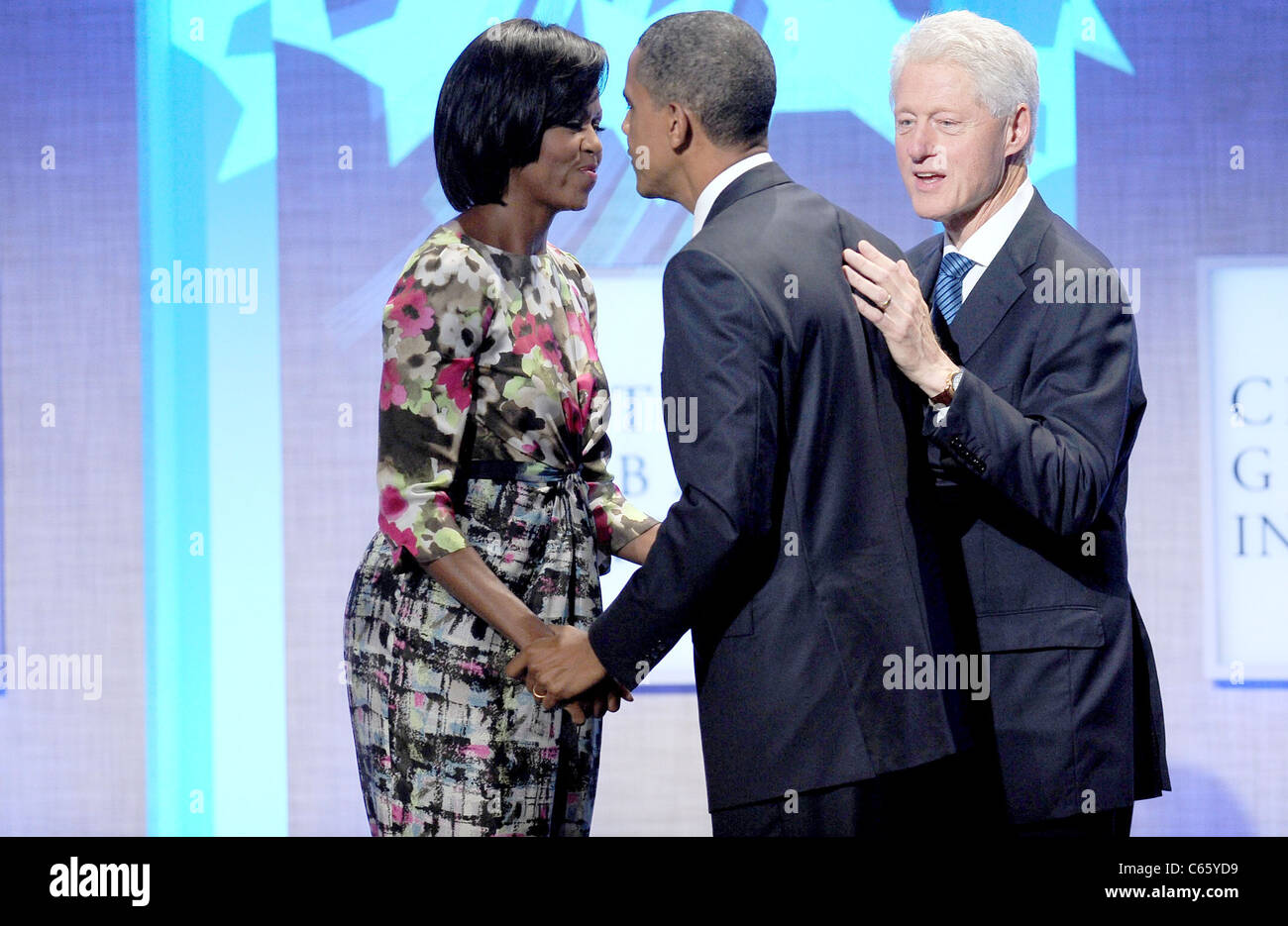 Michelle Obama, Barack Obama, Bill Clinton di presenze per Clinton annuale iniziativa globale (CGI), , New York, NY Settembre 23, 2010. Foto di: Kristin Callahan/Everett Collection Foto Stock