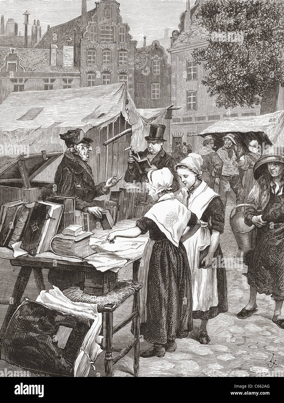 Una bancarella ad Amsterdam in Olanda nel XIX secolo. Foto Stock