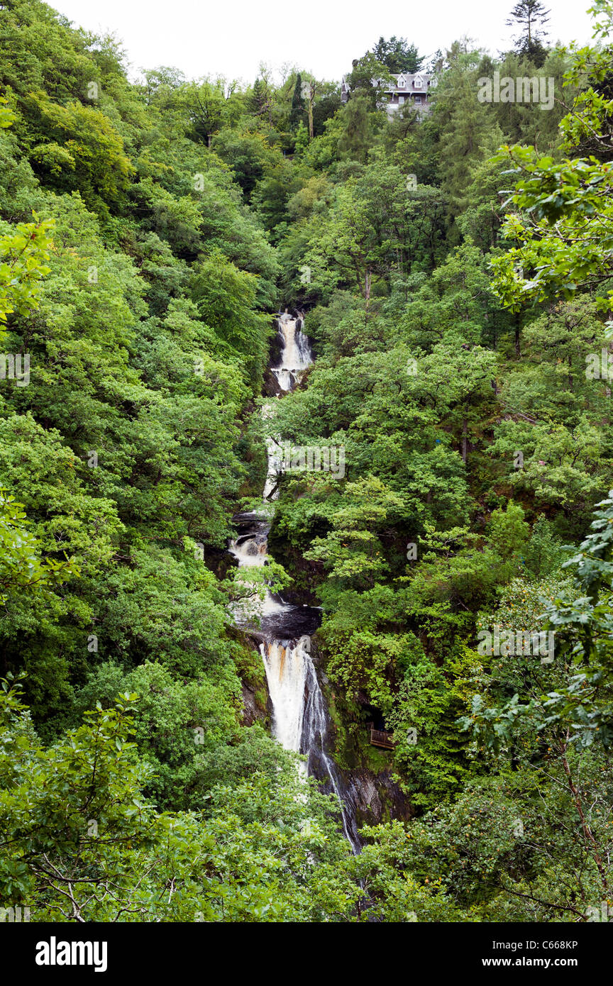 A Cascata Ponte di diavoli attrazione turistica del Galles occidentale - ispirazione per Wordsworth "per il torrente presso il Ponte del Diavolo" Foto Stock