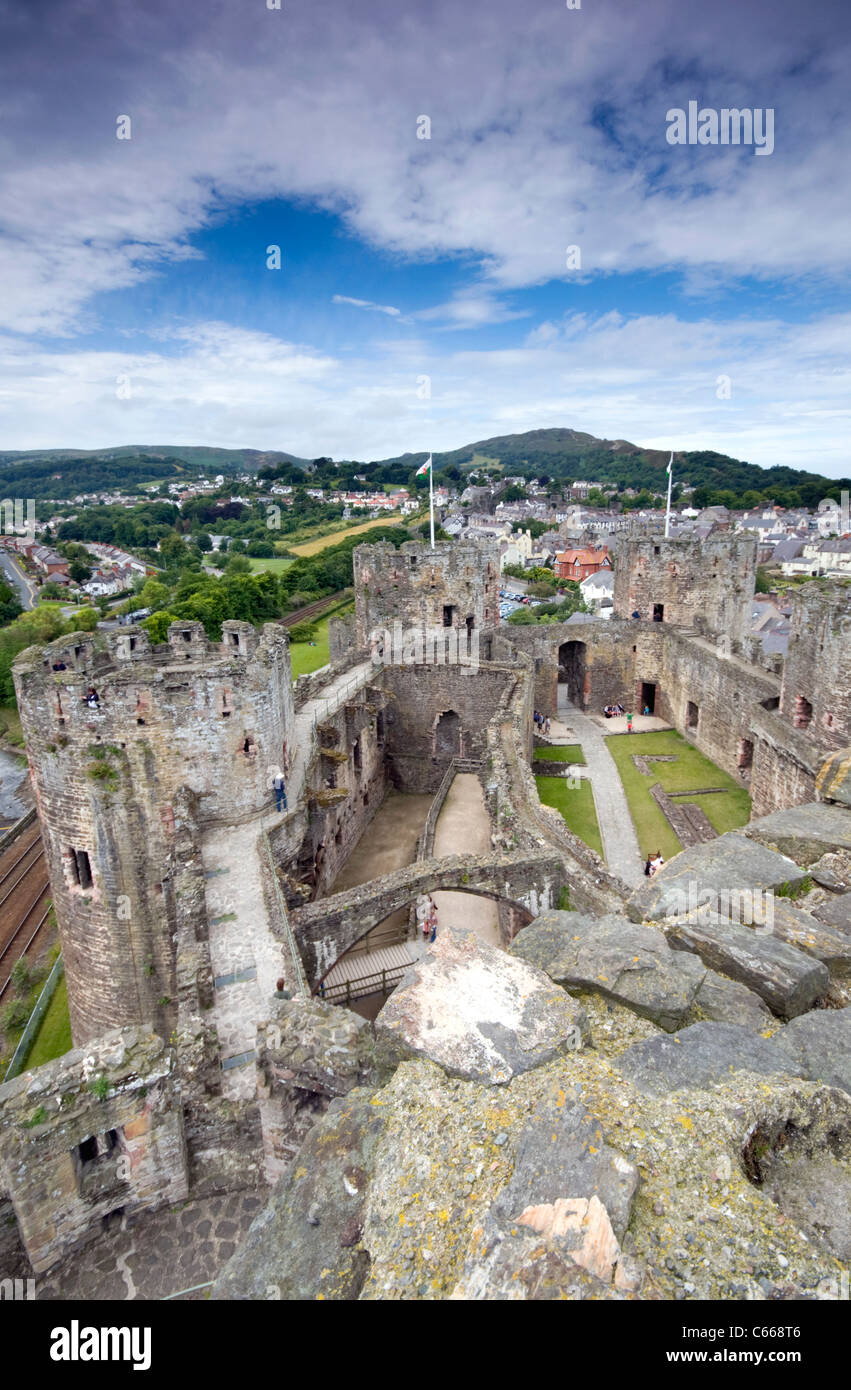 Conwy Castle a Conwy, il Galles del Nord Foto Stock