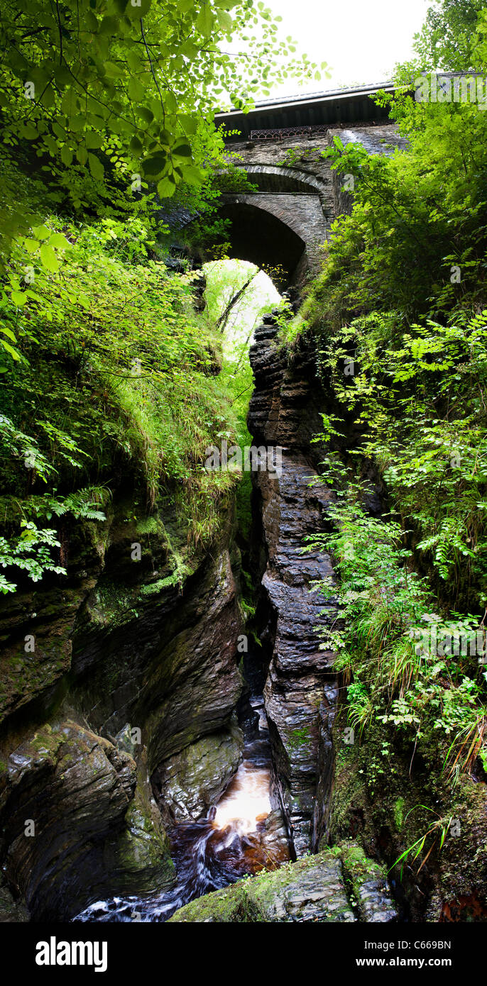 A Cascata Ponte di diavoli attrazione turistica del Galles occidentale - ispirazione per Wordsworth "per il torrente presso il Ponte del Diavolo" Foto Stock