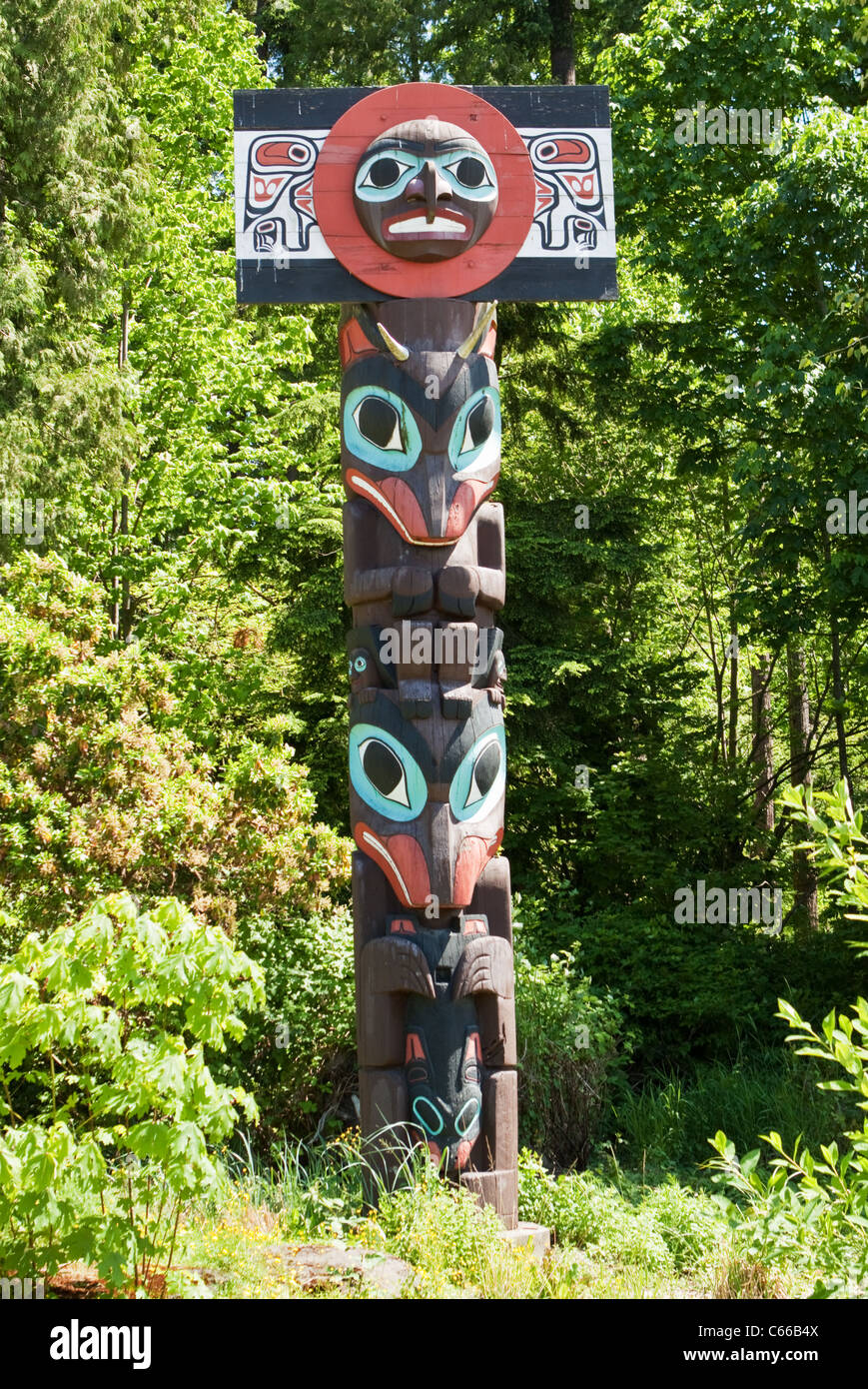 Il Totem Pole di Stanley Park a Vancouver in Canada Foto Stock