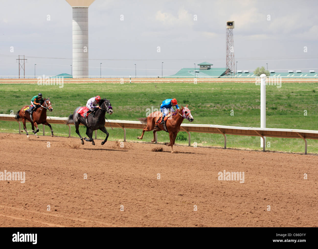 Aurora, Colorado - corse di cavalli a Arapahoe Park Race Track Foto Stock
