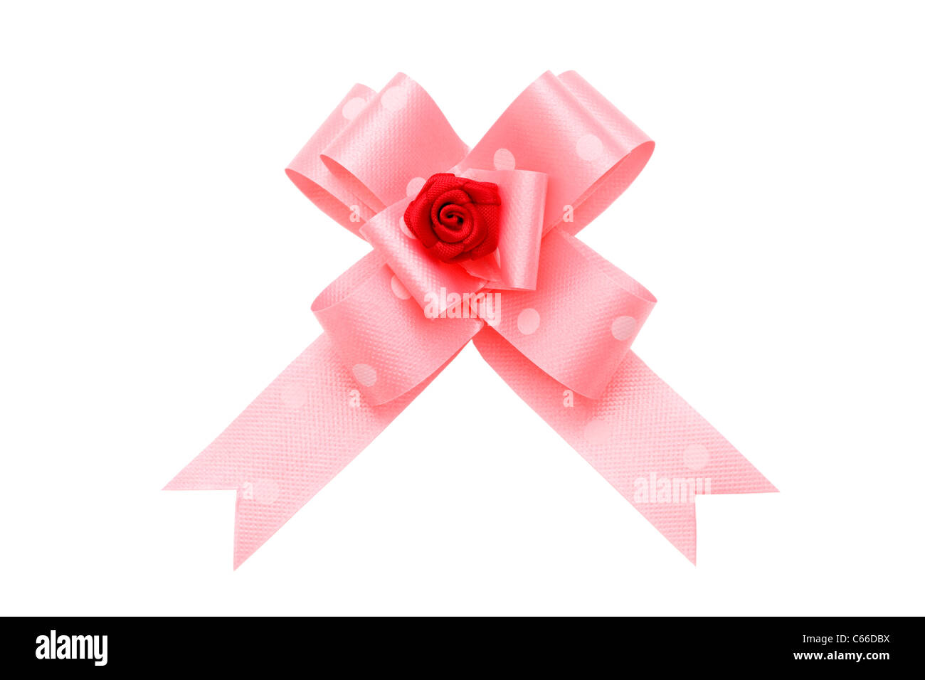 Pink Ribbon bow isolati su sfondo bianco Foto Stock