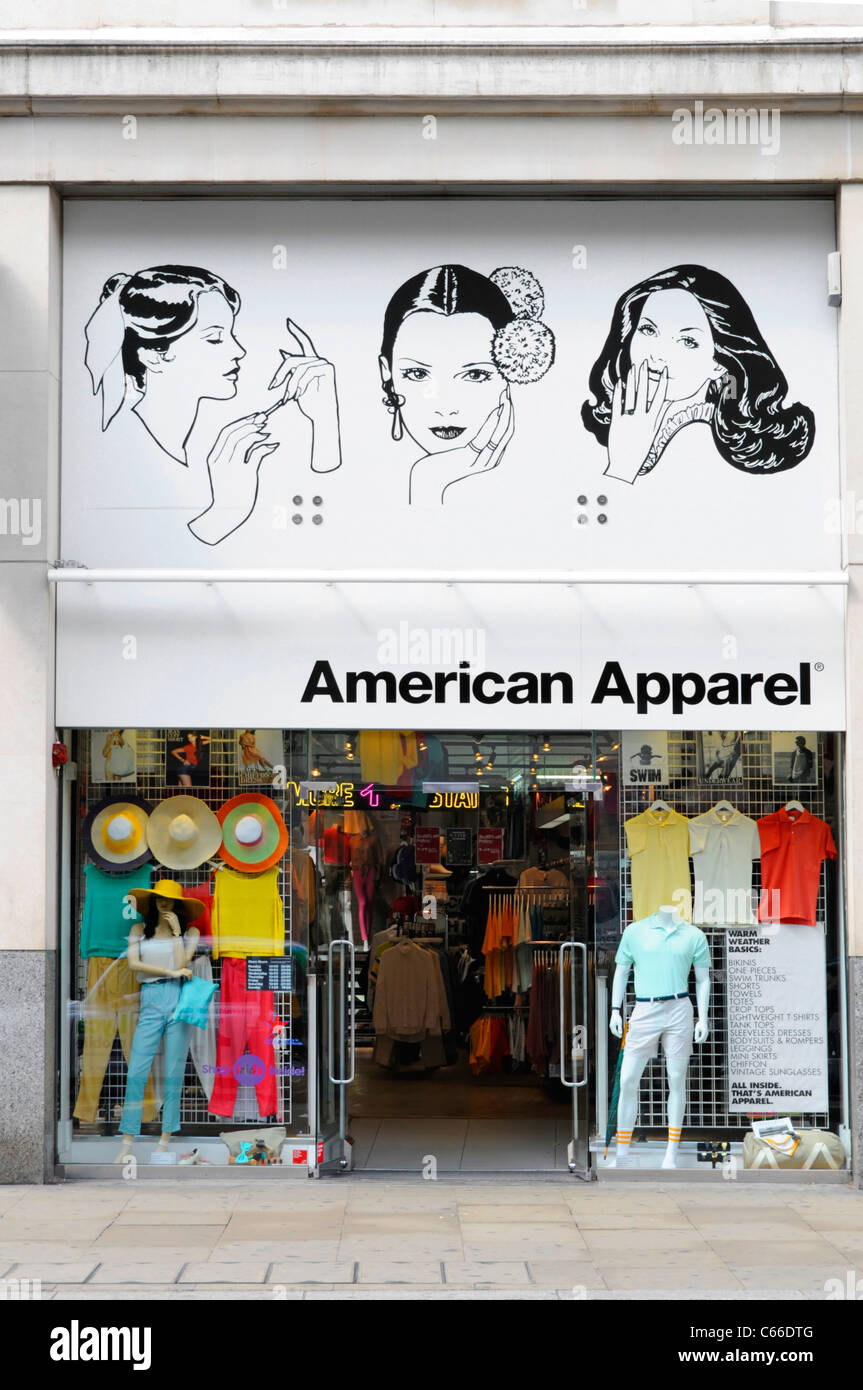 Shopfront di American Apparel store in Kensington High Street Londra Inghilterra REGNO UNITO Foto Stock