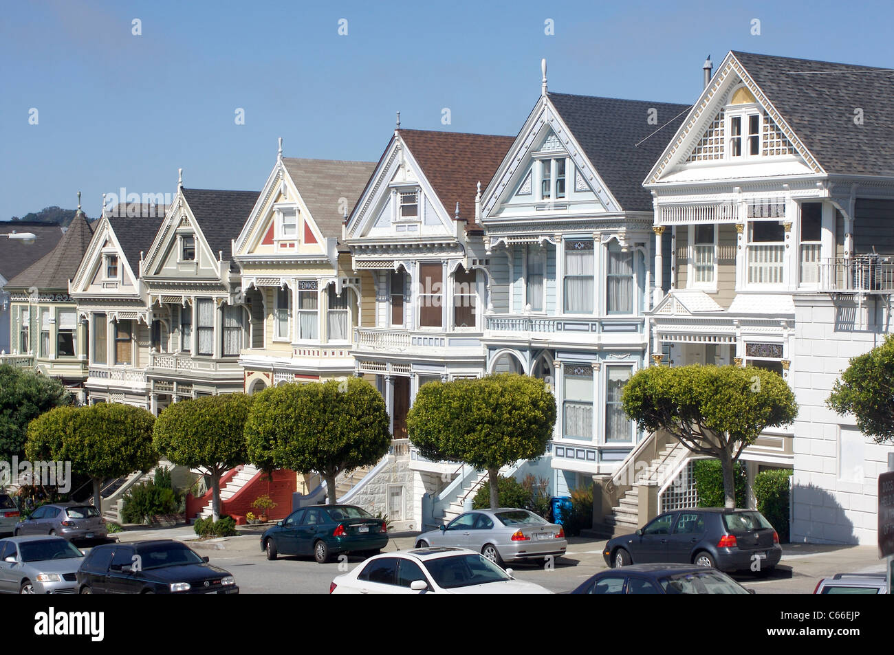 Il Painted Ladies case vittoriane di San Francisco, California Foto Stock