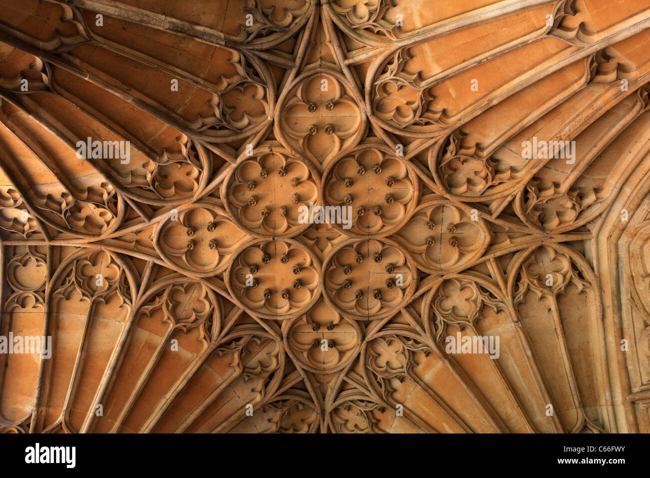 [Fan-soffitto a volte] del portico di [Tewkesbury Abbey], Tewkesbury, Gloucestershire, Inghilterra Foto Stock