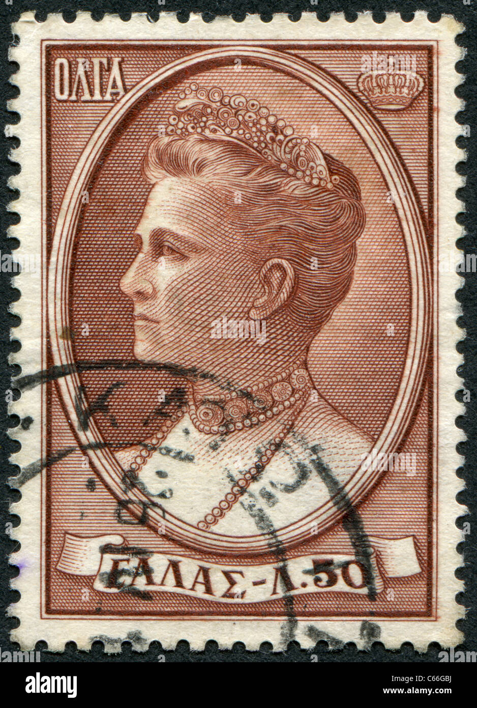 Grecia - 1957: un timbro stampato in Grecia, mostra la Regina Olga di Grecia Foto Stock