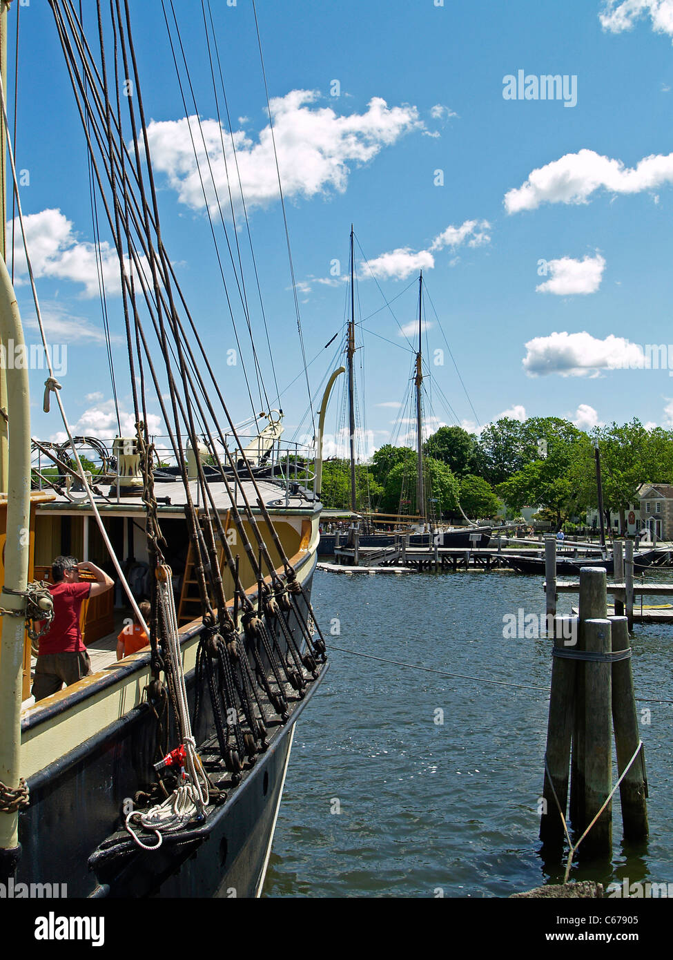 Joseph Conrad tall ship di Mystic Seaport Harbour, Connecticut Foto Stock