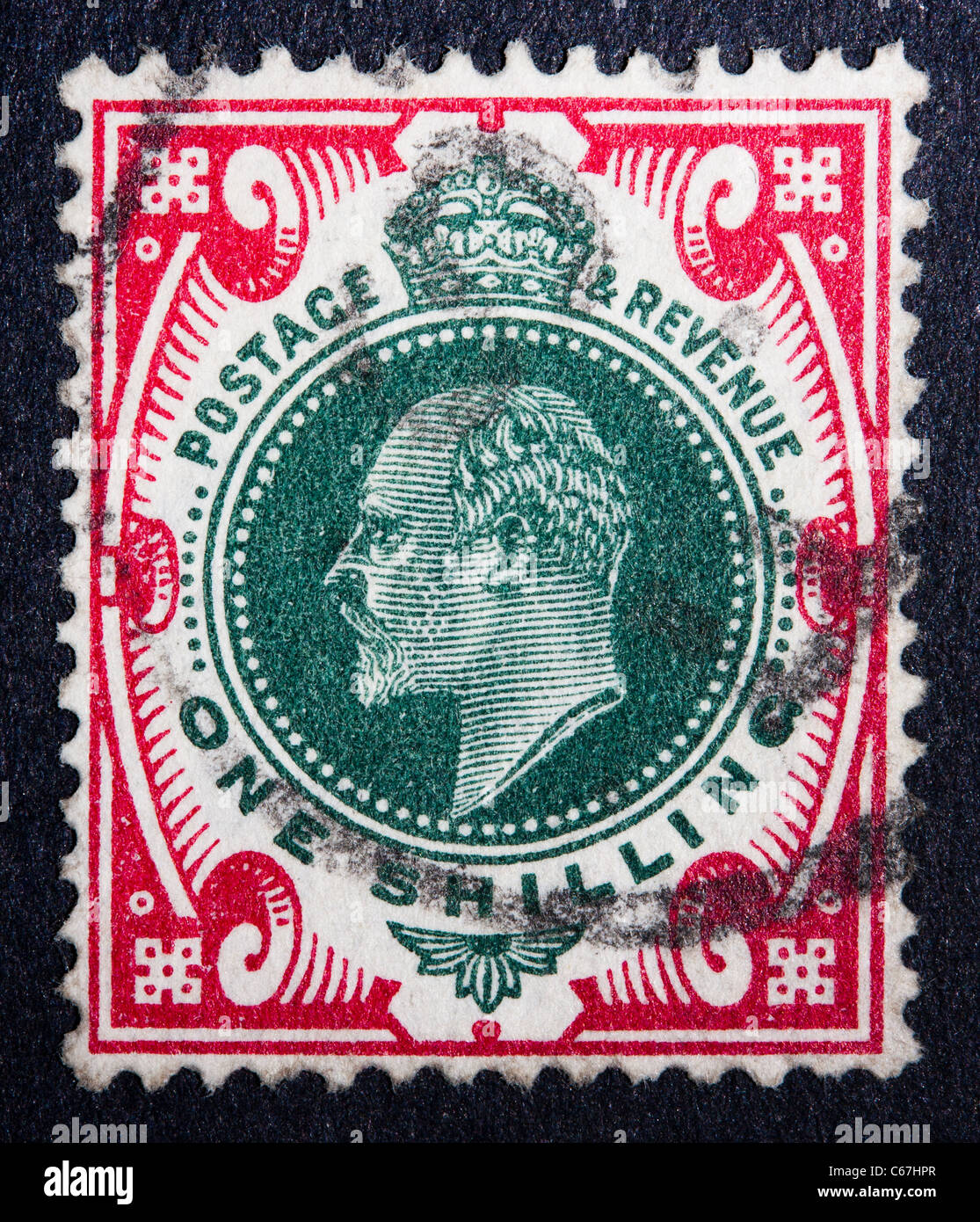 Un timbro postale 1s timbro dal 1901, che mostra il profilo di Edward VII Foto Stock