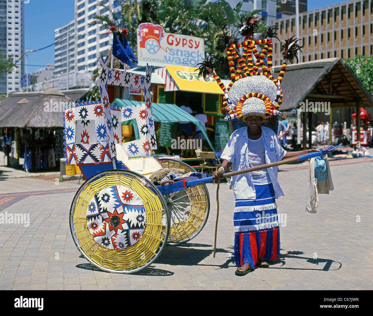 Zulu Rickshaw estrattore, Durban, KwaZulu-Natal, Repubblica del Sud Africa Foto Stock