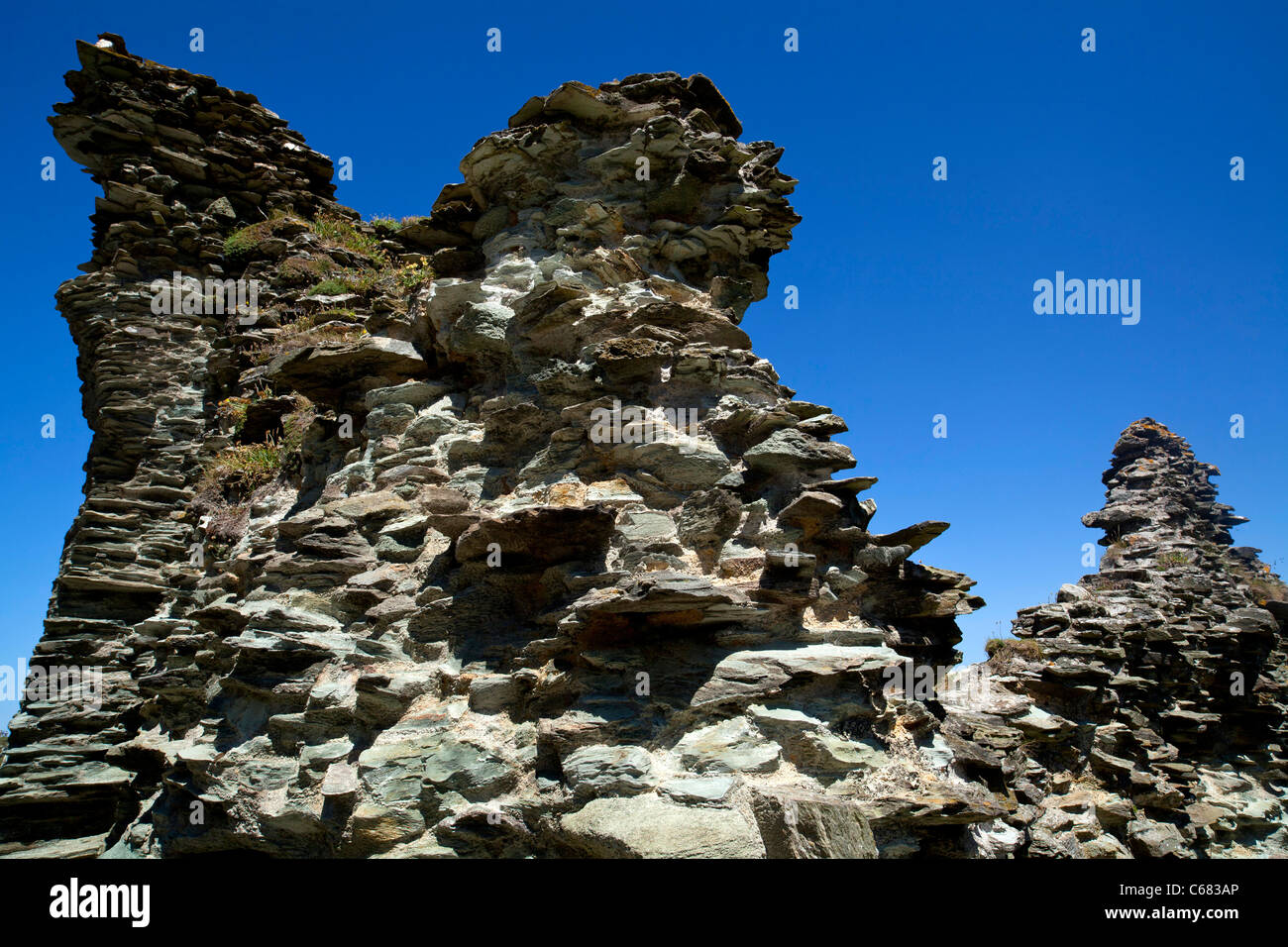 Resti del castello porta interna a Tintagel Cornwall Regno Unito Foto Stock