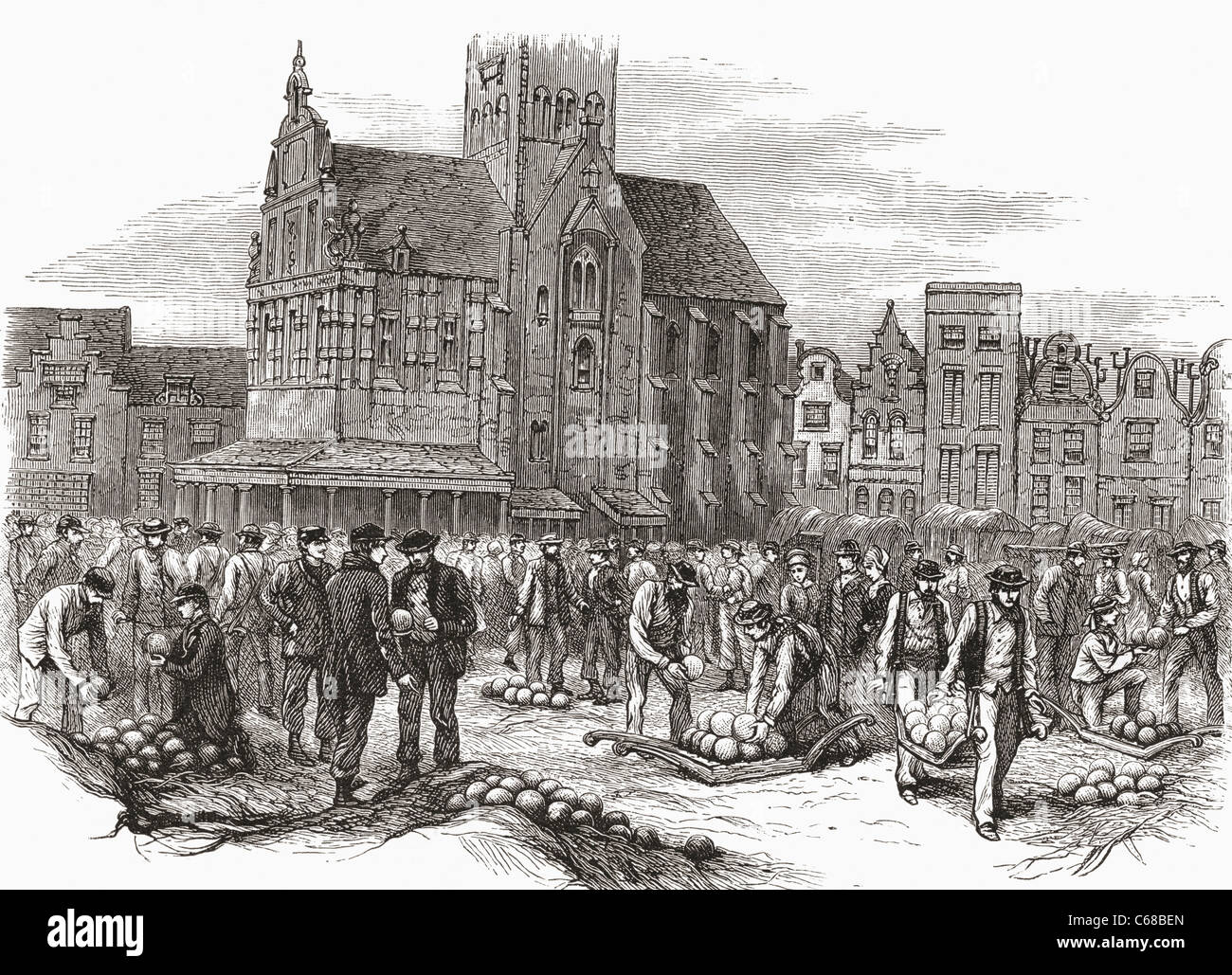 Il mercato del formaggio a Hoorn, Paesi Bassi nel XIX secolo. Foto Stock