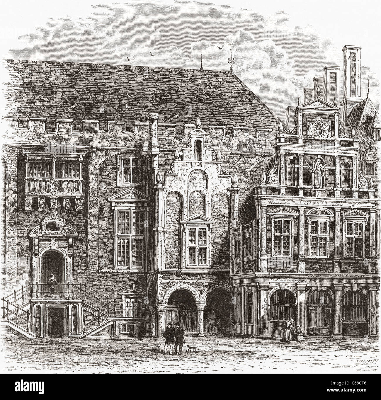 Il Municipio, Grote Markt, Haarlem, Paesi Bassi nel XIX secolo. Foto Stock
