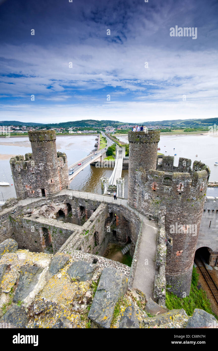 Conwy Castle a Conwy, il Galles del Nord Foto Stock