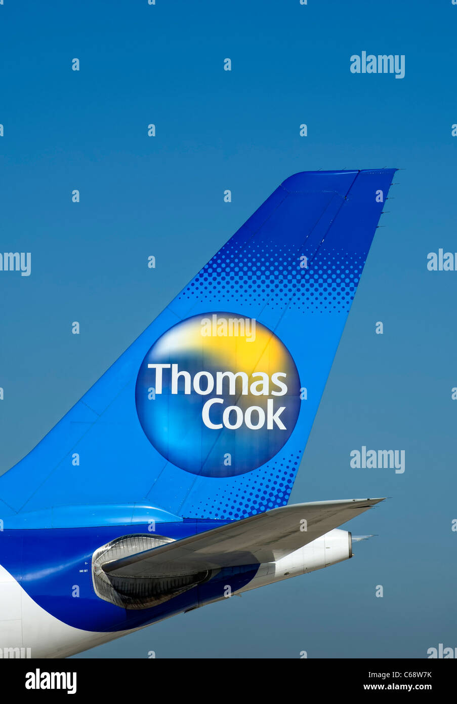 Luce di coda e il logo su un Thomas Cook aeromobile Foto Stock