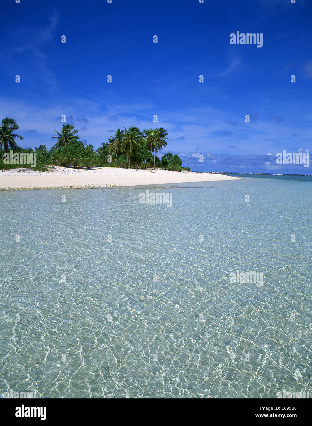 Isola tropicale, atollo di Aitutaki, Isole Cook, Oceano Pacifico del Sud Foto Stock