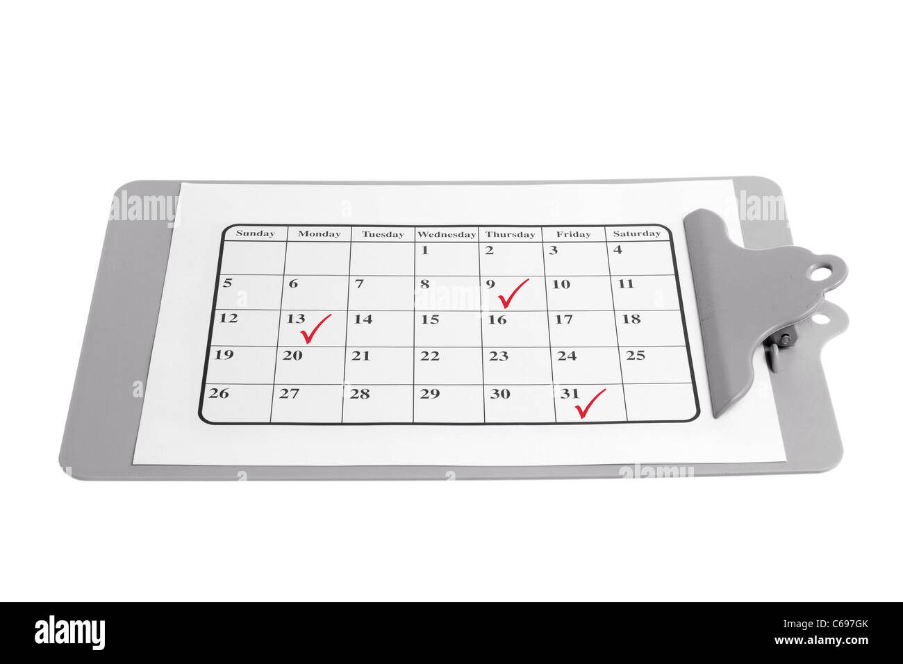Appunti con la pagina del calendario Foto Stock