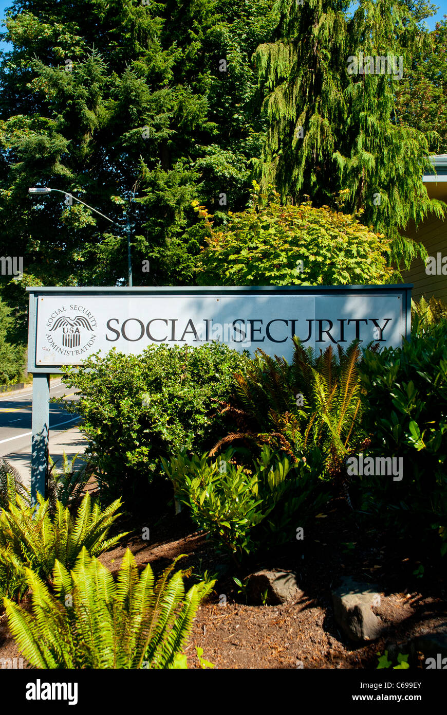 Accesso carraio dell ufficio di previdenza sociale di Olympia, nello Stato di Washington. Foto Stock
