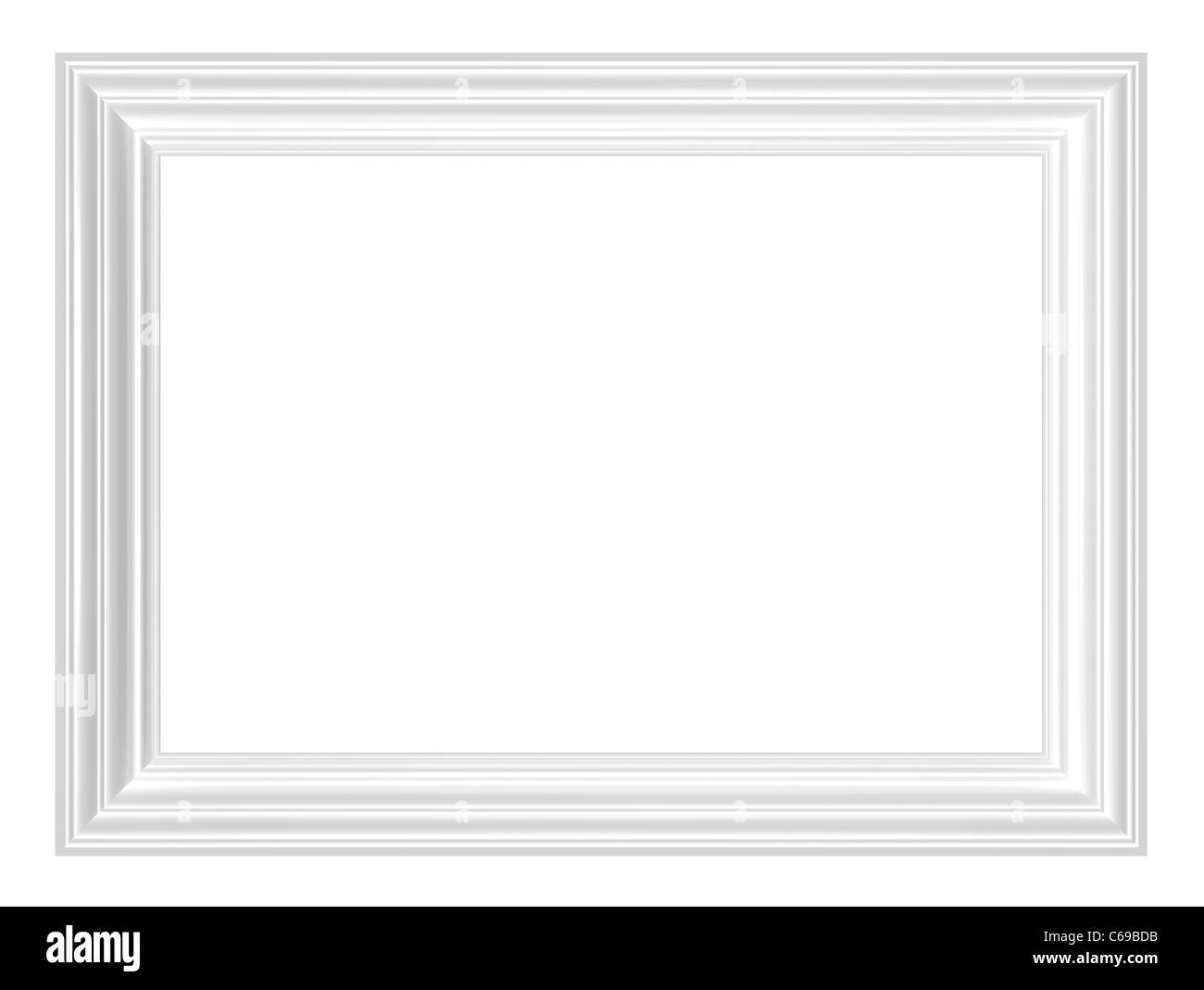 Cornice bianca isolata su sfondo bianco. Foto Stock