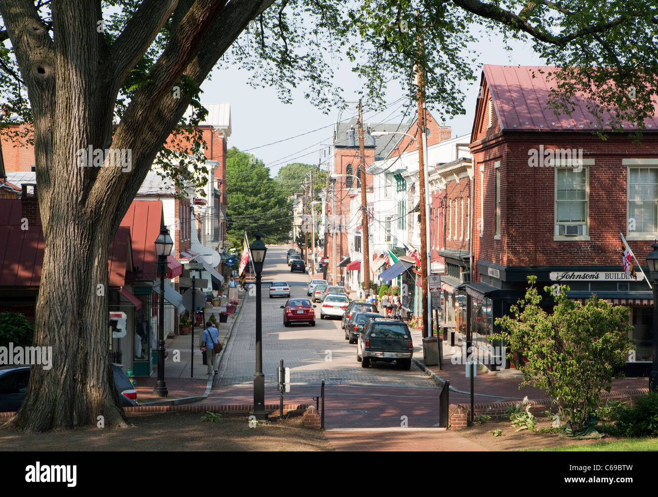 Una vista di una strada in Annapolis, Maryland Foto Stock