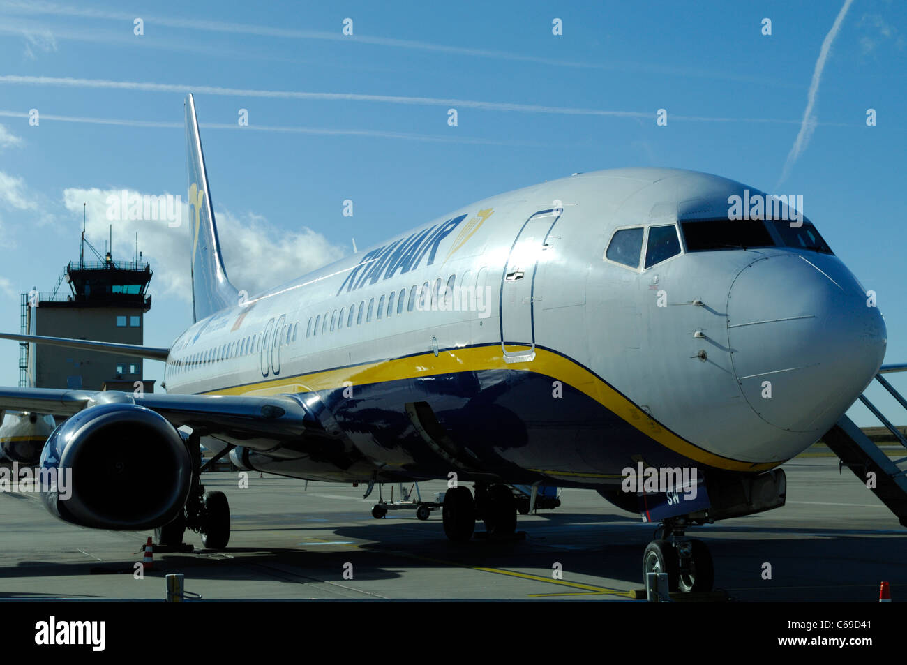 Boeing 737 aereo Ryanair, aeroporto Frankfurt-Hahn, Germania Foto Stock