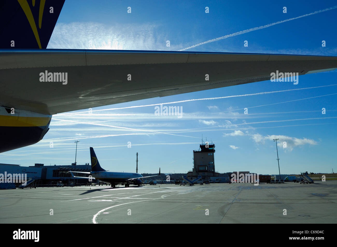 Boeing 737 aereo Ryanair, aeroporto Frankfurt-Hahn, Germania Foto Stock