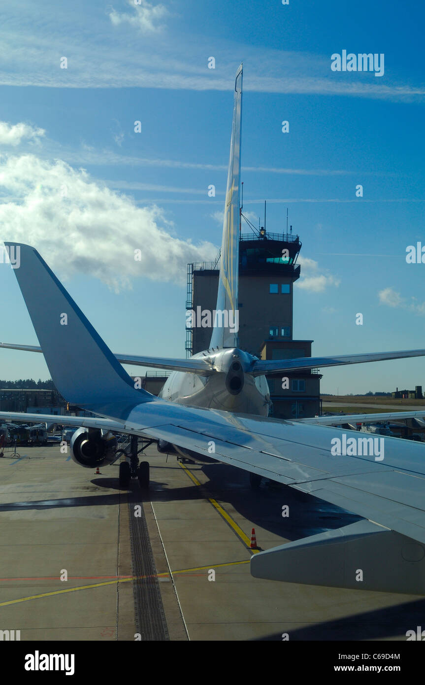 Boeing 737 aereo Ryanair, aeroporto Frankfurt-Hahn, Germania Foto Stock