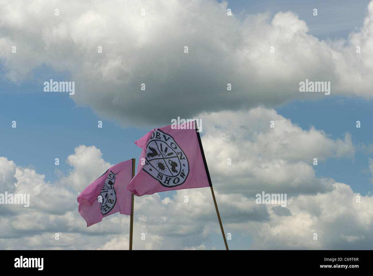 Flags flutter in la brezza a metà Devon Visualizza Foto Stock