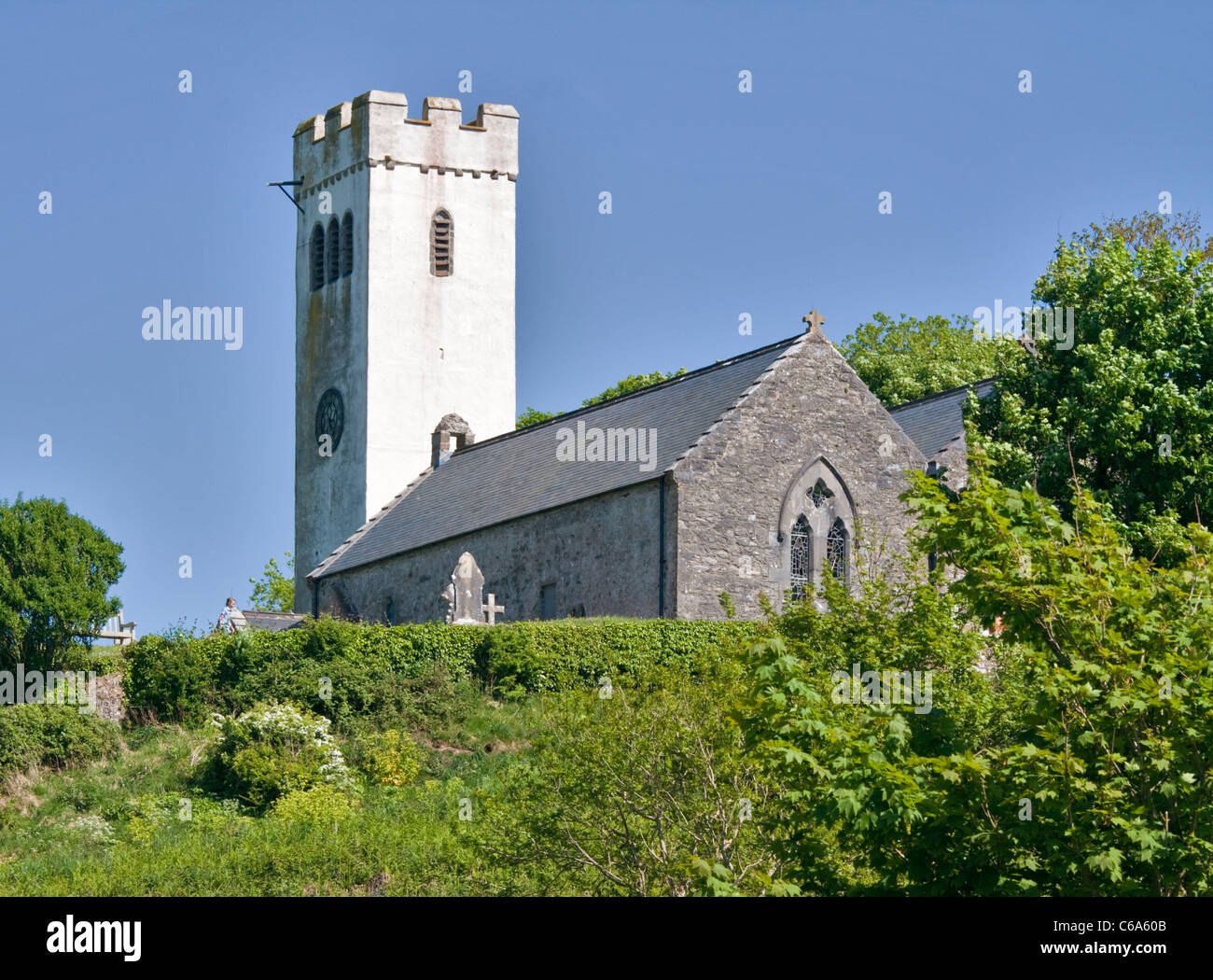 St James Church, Manorbier Castle, Pembrokeshire, Galles Foto Stock