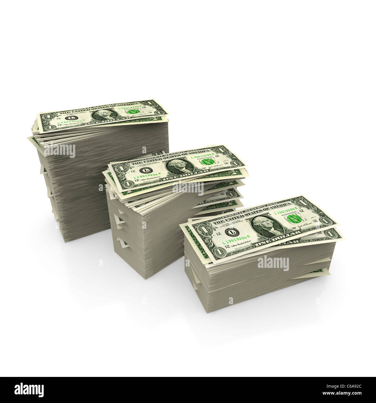Le fatture del dollaro pila decrescente in pile Foto Stock