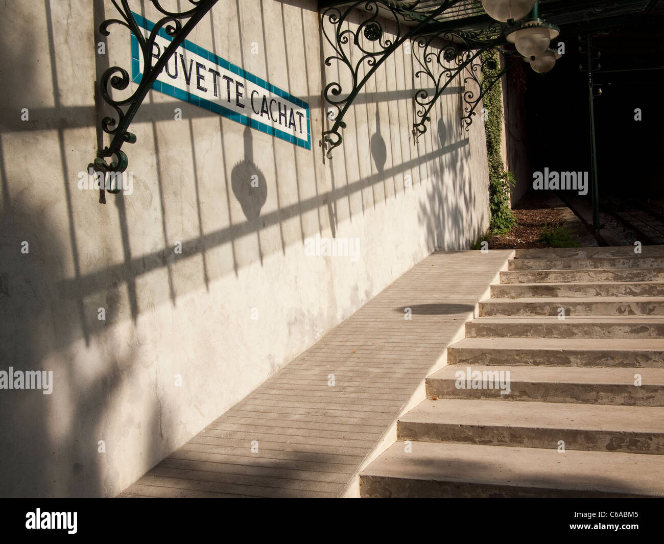 Buvette Cachat funicolare dalla stazione ferroviaria, Evian Les Bains, Francia Foto Stock