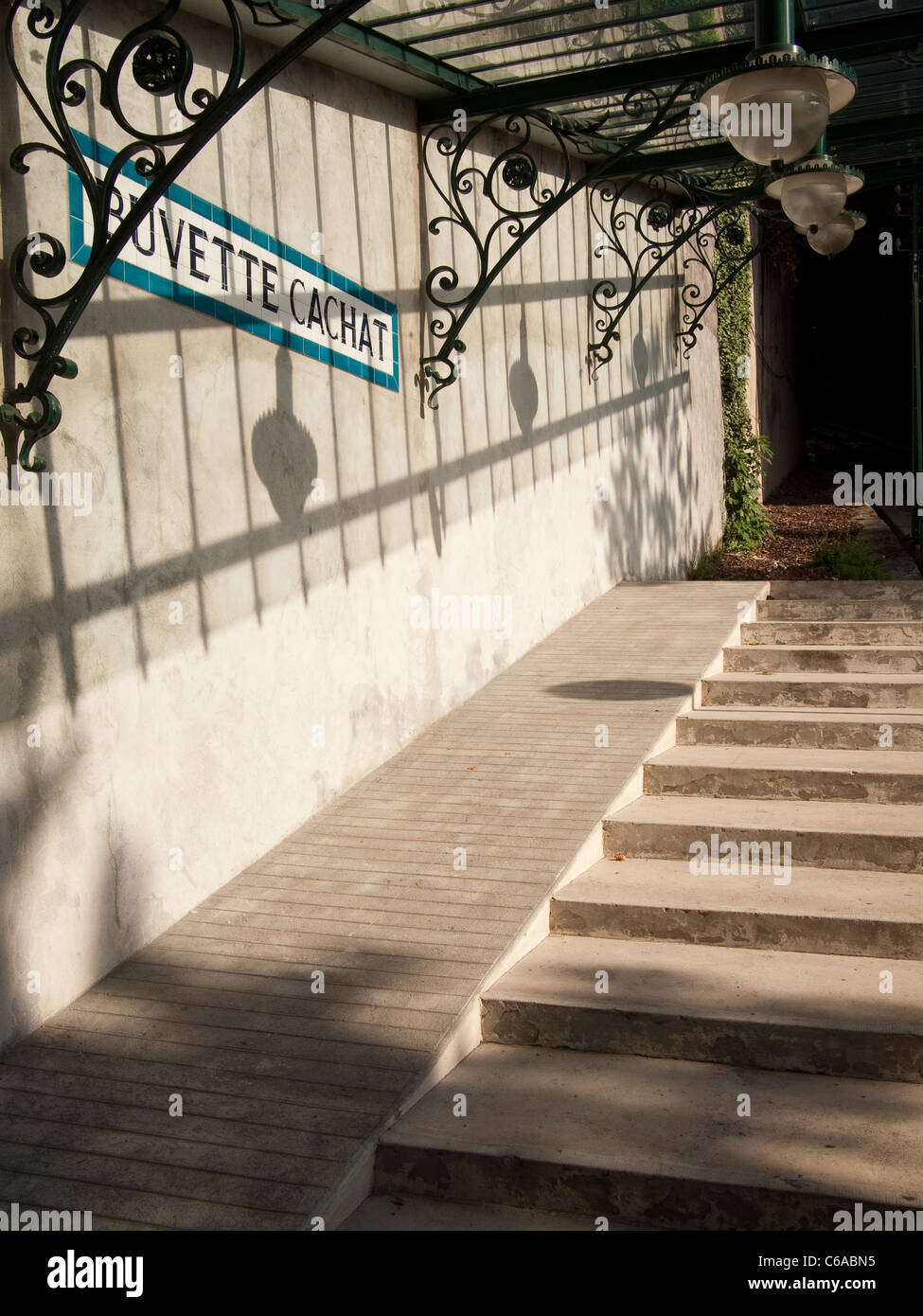 Buvette Cachat funicolare dalla stazione ferroviaria, Evian Les Bains, Francia Foto Stock