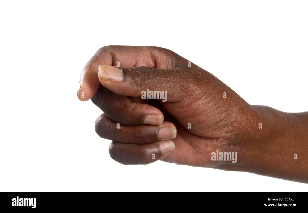 African la mano che potrebbe essere in possesso di una carta o in procinto di ricevere qualcosa Foto Stock