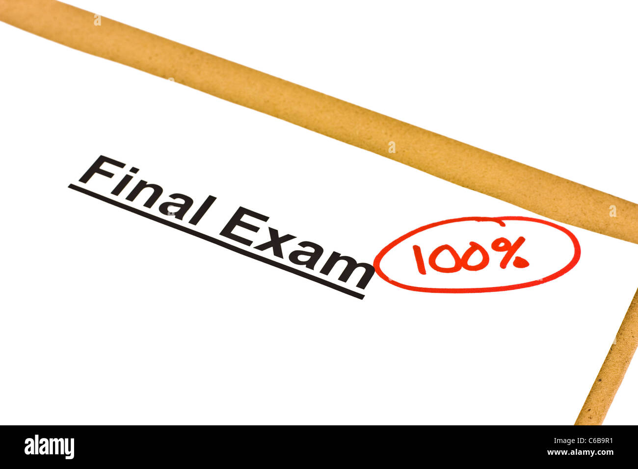 Esame finale contrassegnati con 100% isolato su bianco. Foto Stock