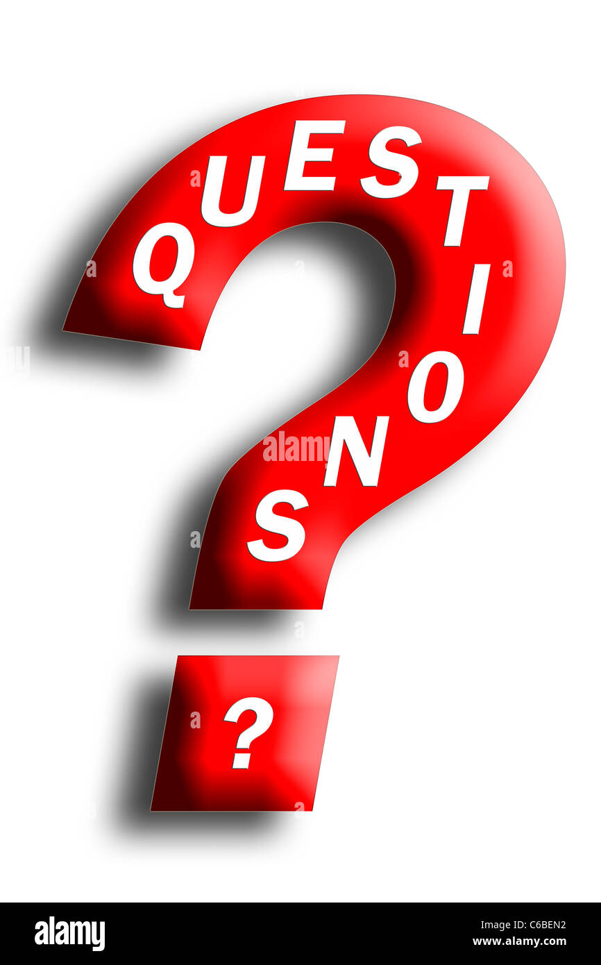 Domande concetto incorporato in un punto interrogativo isolato su bianco Foto Stock