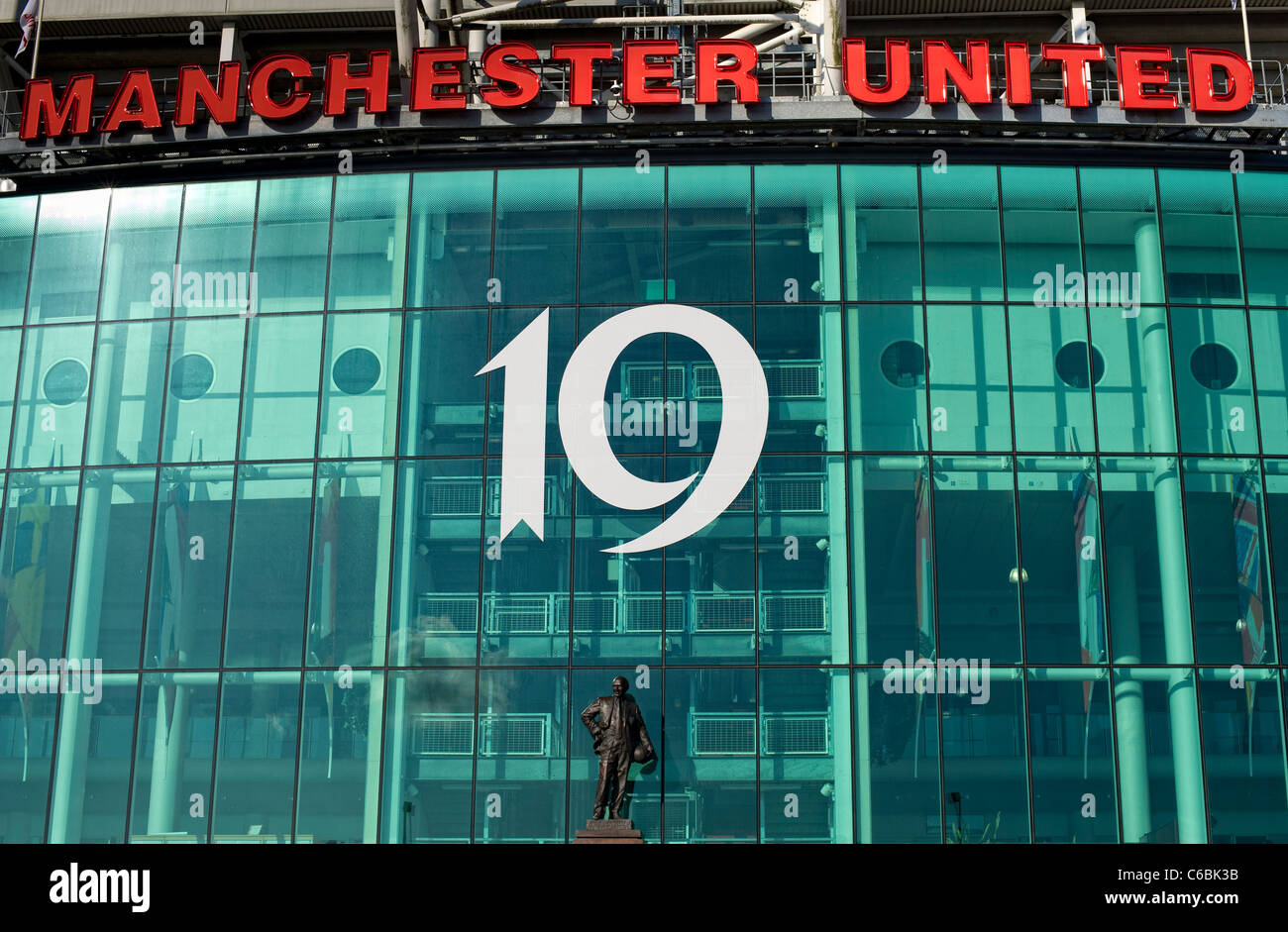 Ingresso principale del Manchester United Football Club la terra a Old Trafford a Manchester in Inghilterra. Foto Stock