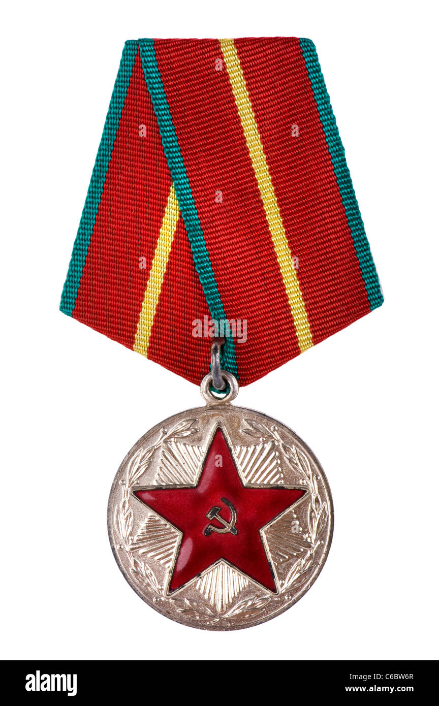 Oggetto su bianco - medaglia russa close up Foto Stock