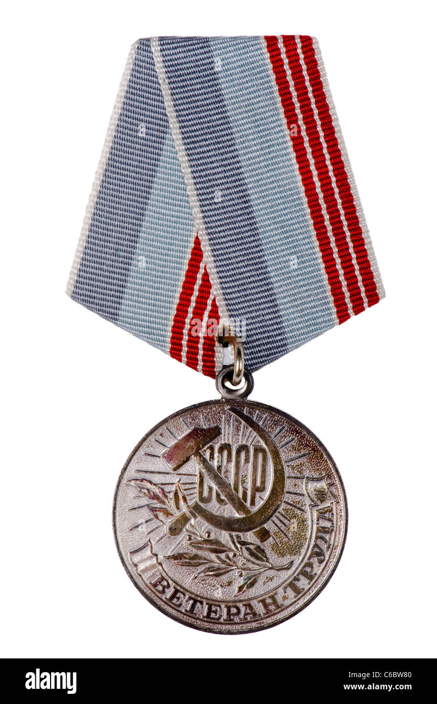 Oggetto su bianco - medaglia russa close up Foto Stock