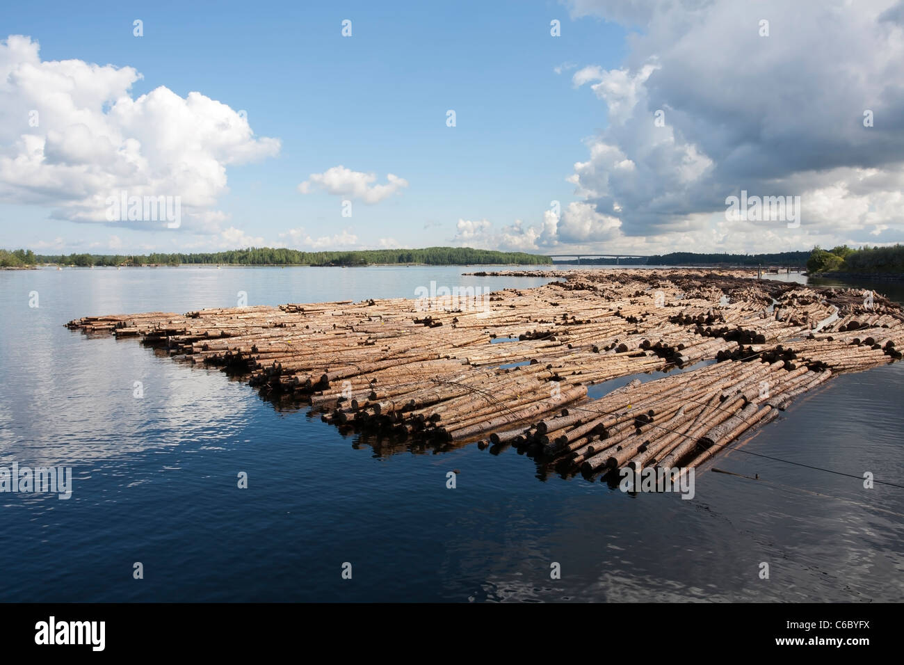 Una zattera di log in Lappeenranta FINLANDIA Foto Stock