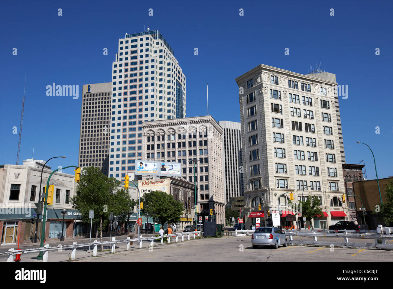 Skyline del centro di scambio e il quartiere finanziario di Winnipeg Manitoba Canada Foto Stock