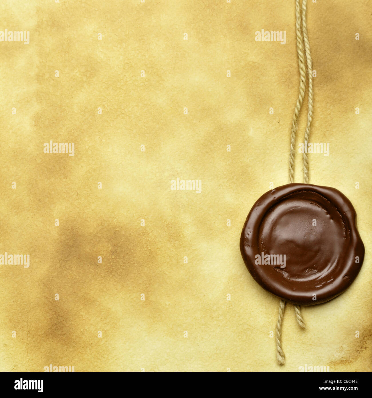Vecchia carta con sigillo di cera close up Foto Stock