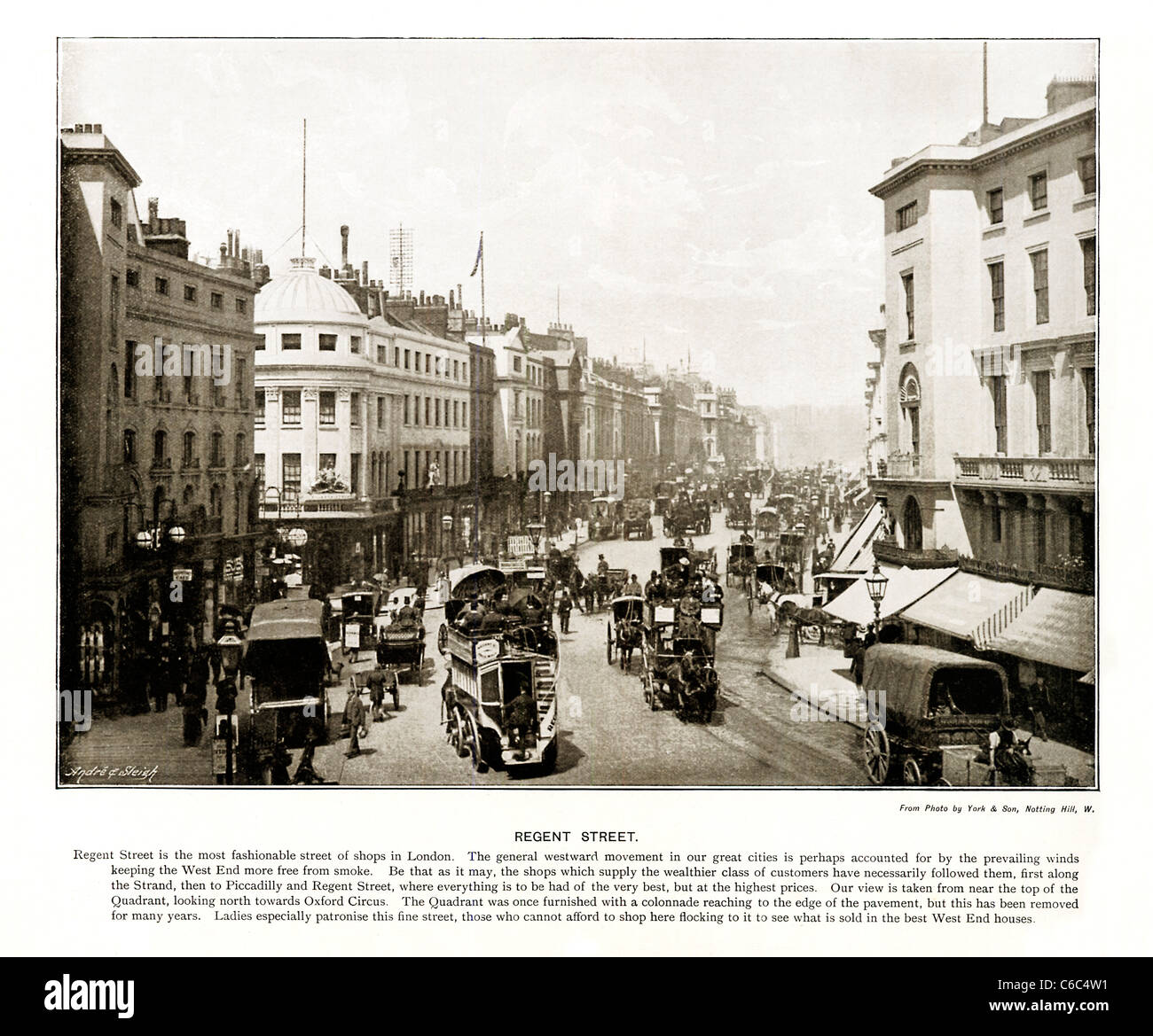 Regent Street, Londra, 1897 foto Vittoriano del West End street costruito da Nash, guardando a nord dal quadrante Foto Stock