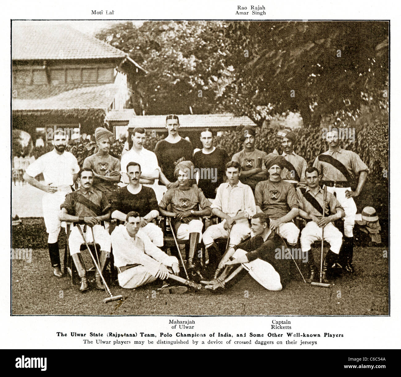 Stato Ulwar Polo Champions, 1904 foto del team del team anglo-indiano capitanata dal Maharajah di Ulwar Foto Stock