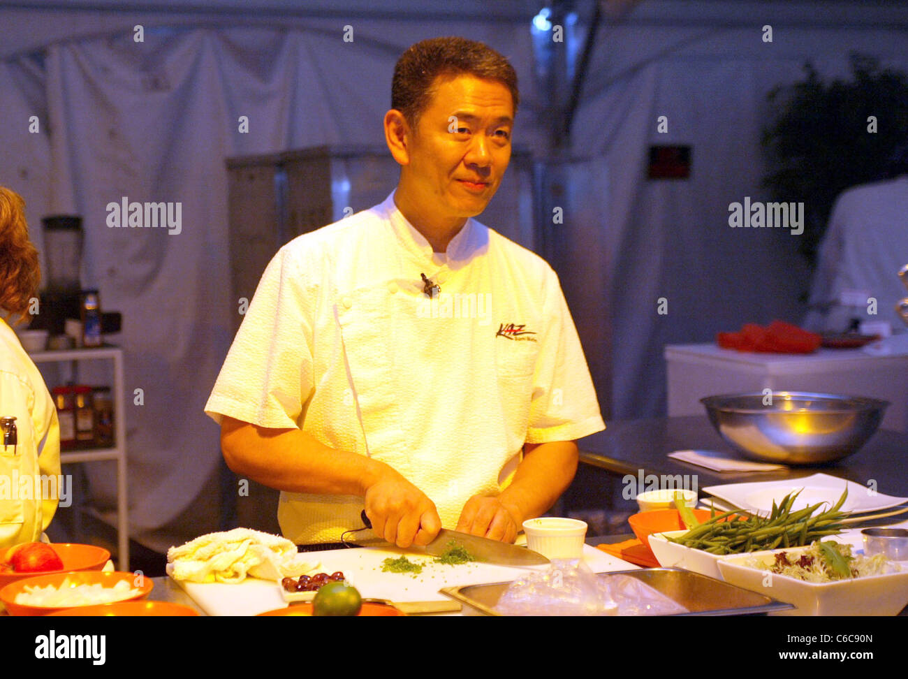 Lo Chef Kaz Okochi re della cucina ospitato da cucina di design ha ospitato un VIP cook off al Legg Mason Tennis Classic. Foto Stock