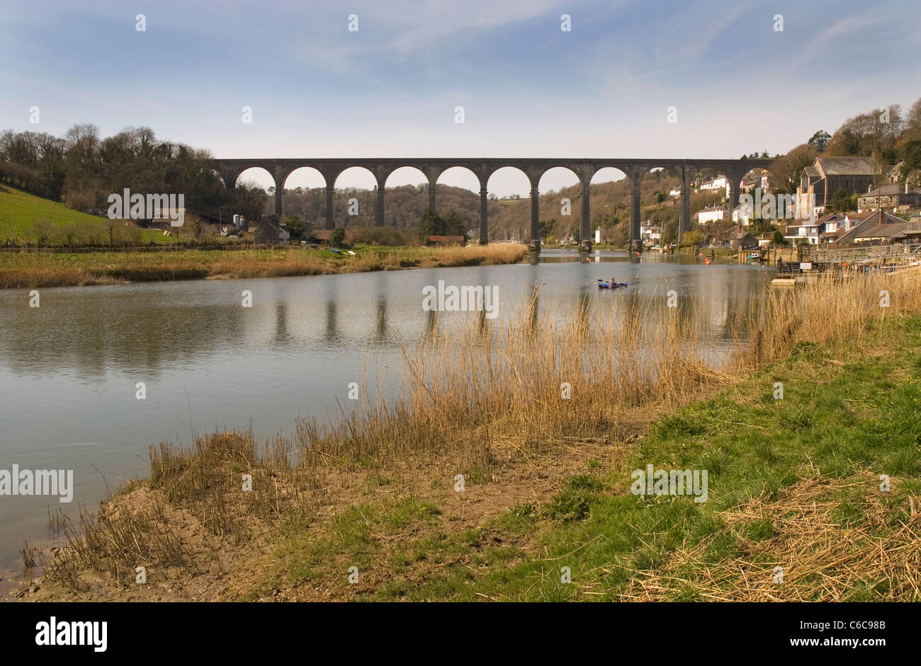 Fiume Tamar & Viadotto Calstock, Cornwall, Inghilterra Foto Stock