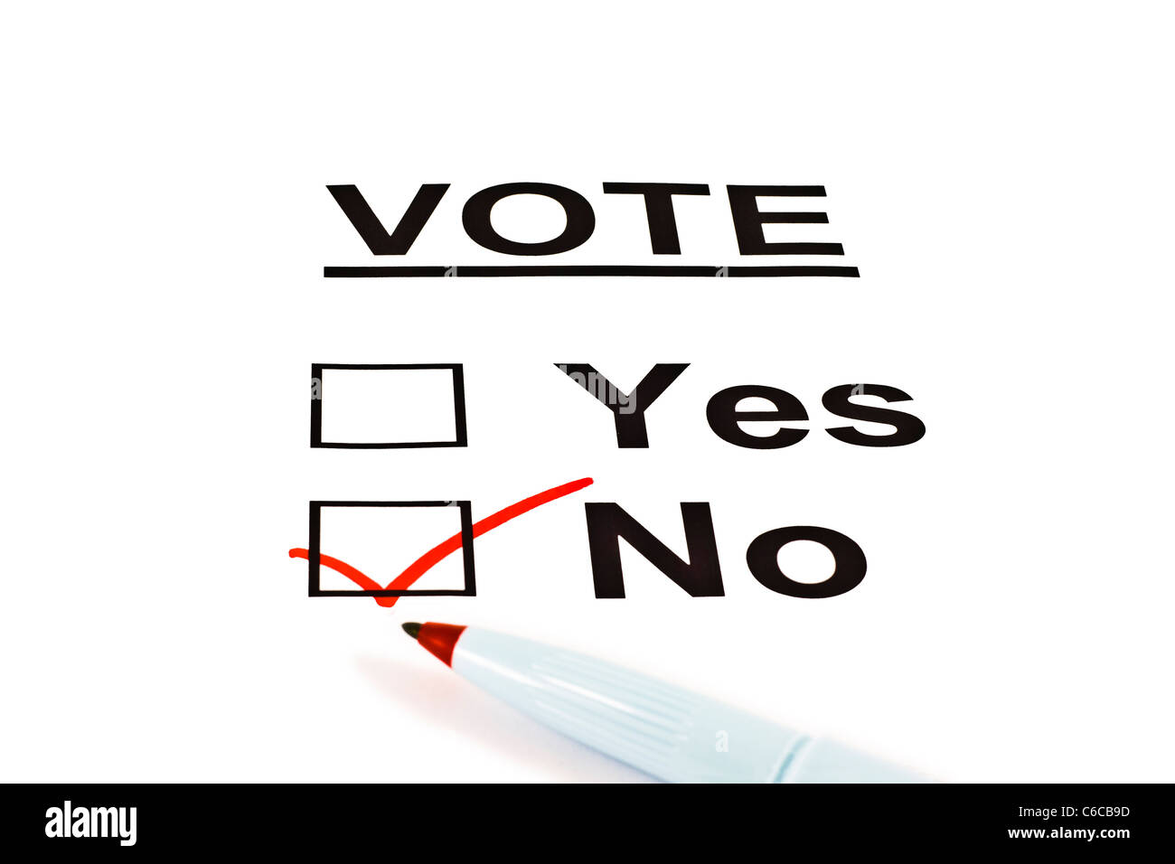 Sì / No votazione scrutinio formano con N. Controllato isolato su bianco Foto Stock