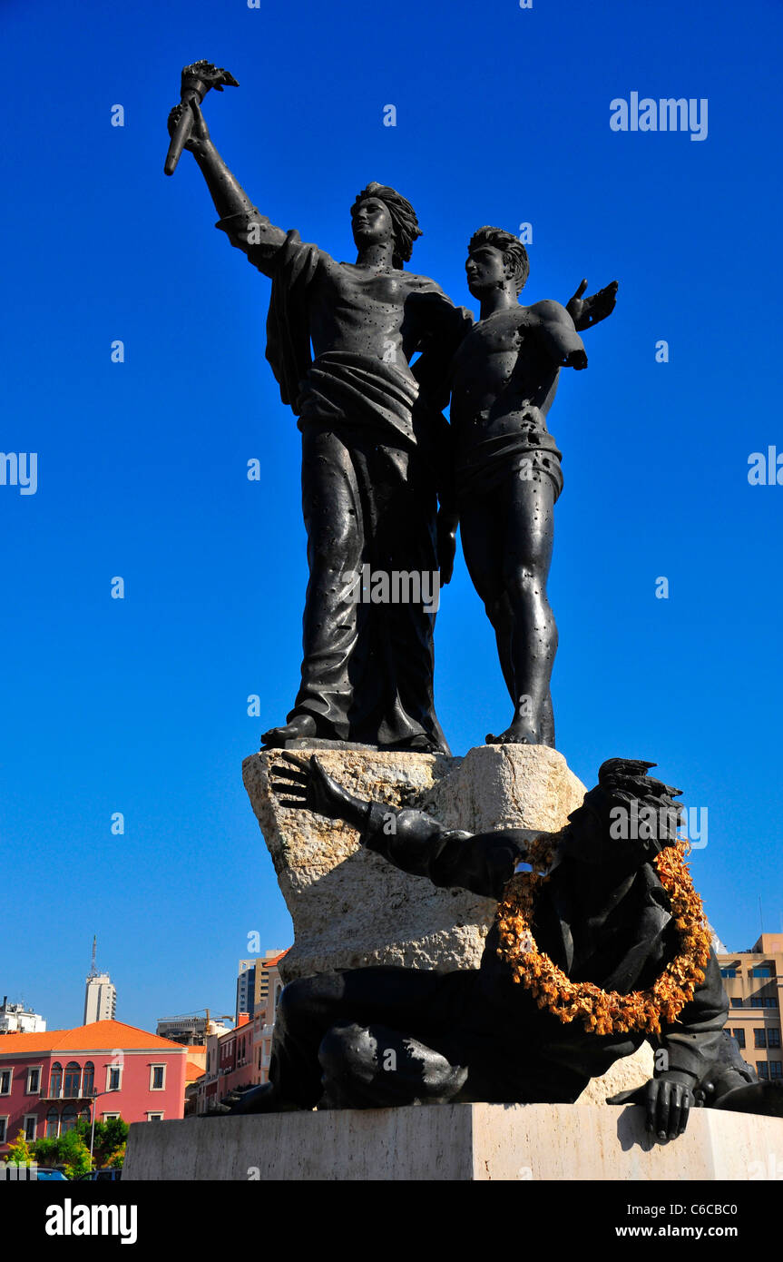 La statua di Martiri . Piazza Martiri, Beirut Central District. Il Libano Foto Stock